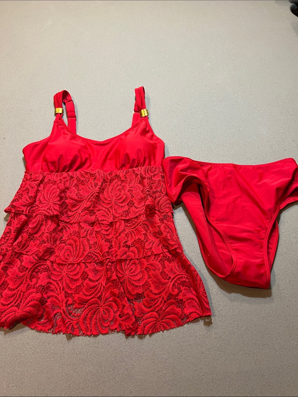 Size Large Red Lace NEW Two-Piece Tankini Swim Set